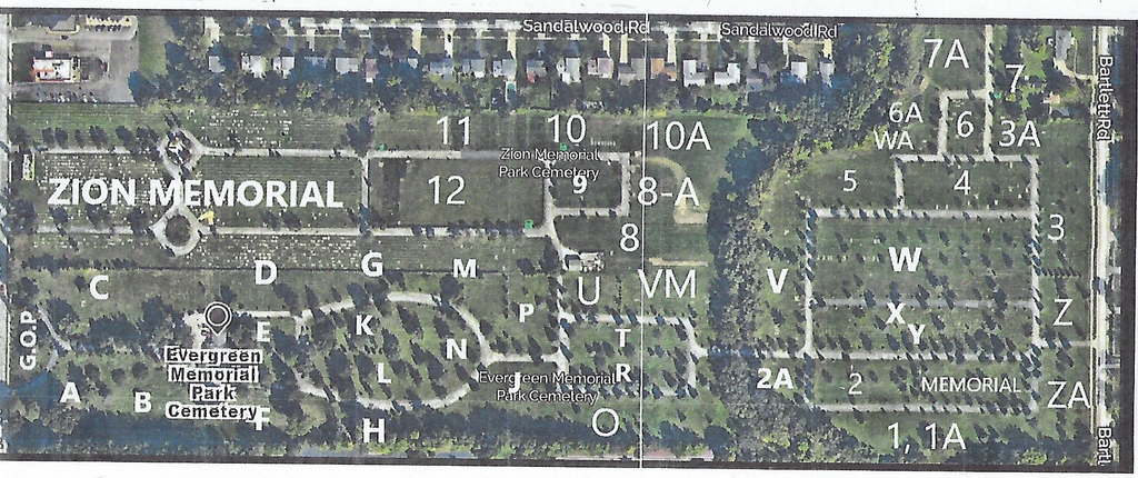 Map of Evergreen Memorial Park in Ohio