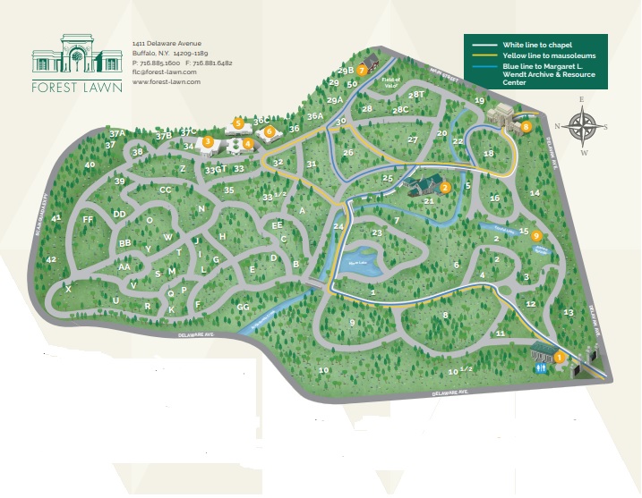 Map of Forest Lawn Memorial Cemetery in Buffalo, New York
