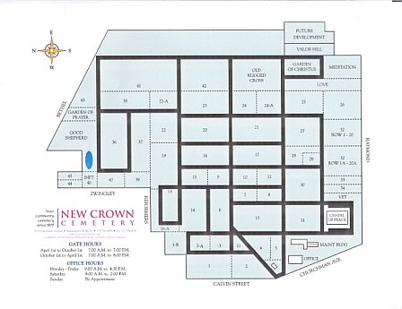 Cemetery map of New Crown Cemetery in Indianapolis, Indiana.