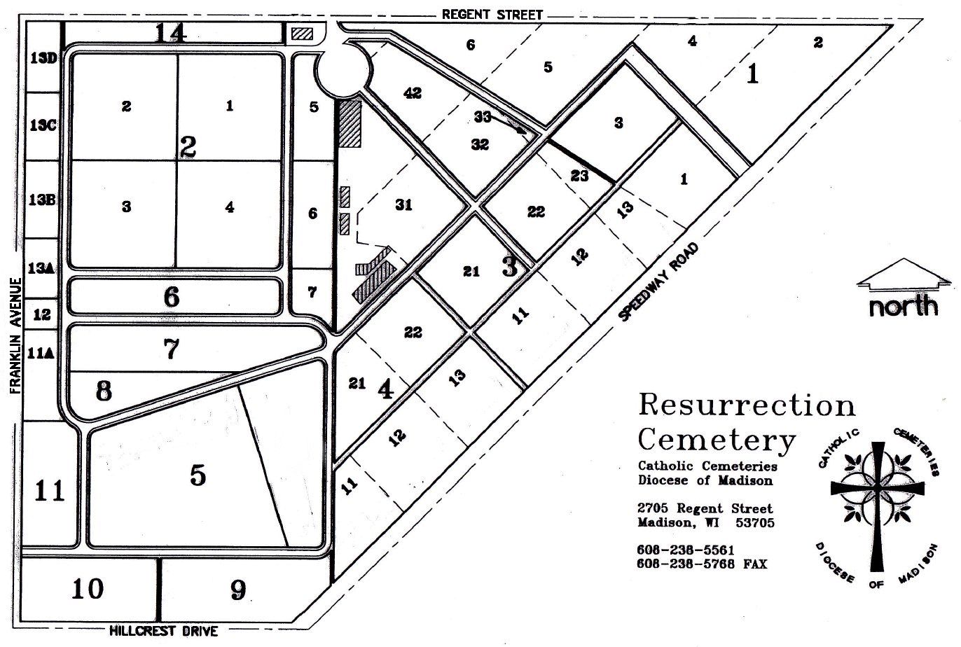 Map of Resurrection Catholic Cemetery in Madison, Wisconsin.