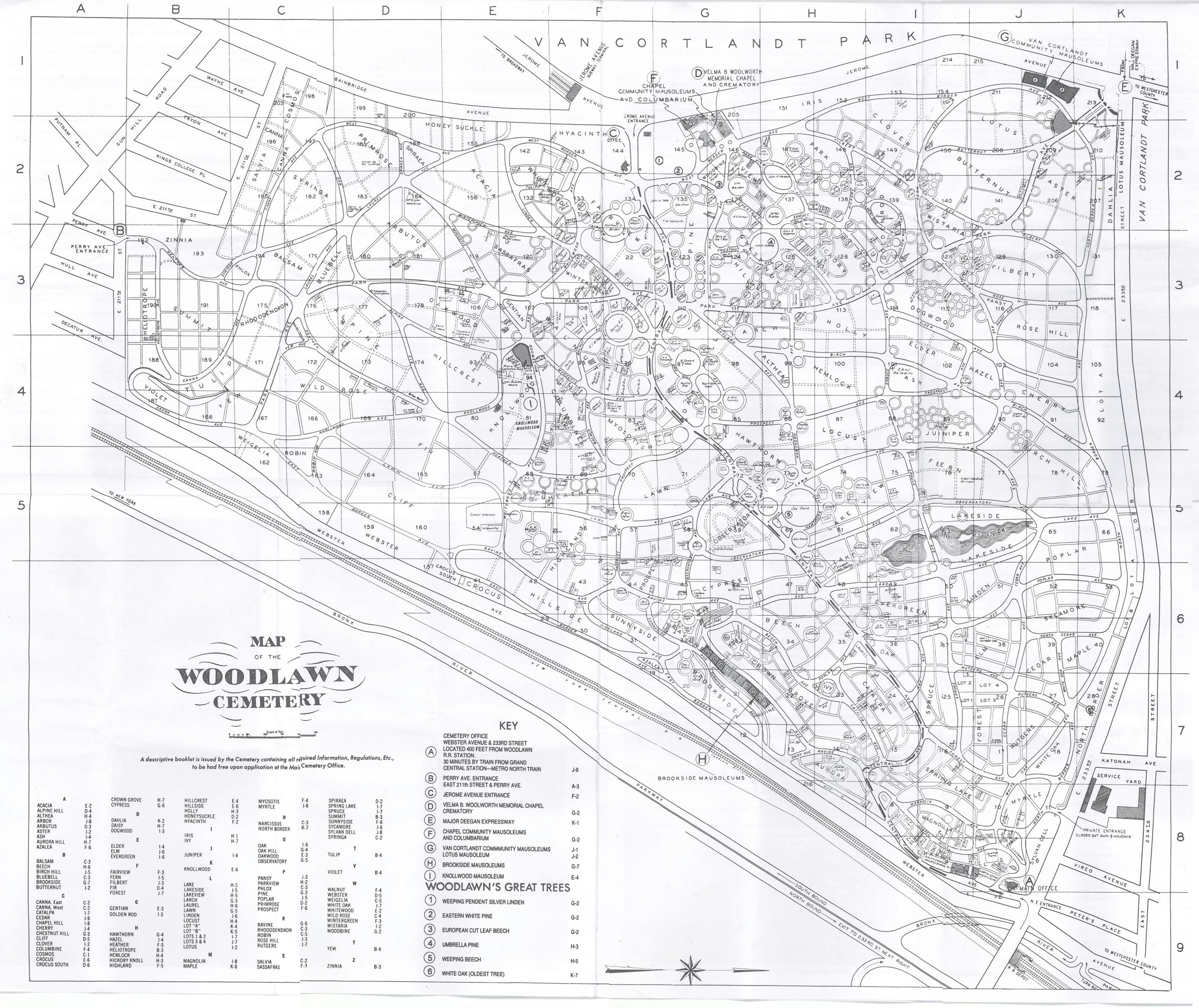 Cemetery Map of Woodlawn Cemetery, Bronx NYC
