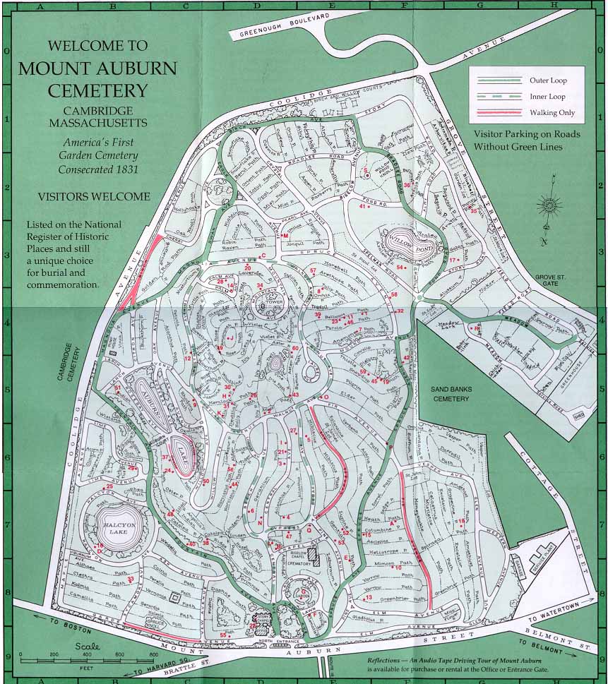 Map of Mount Auburn Cemetery in Boston, Massachusetts