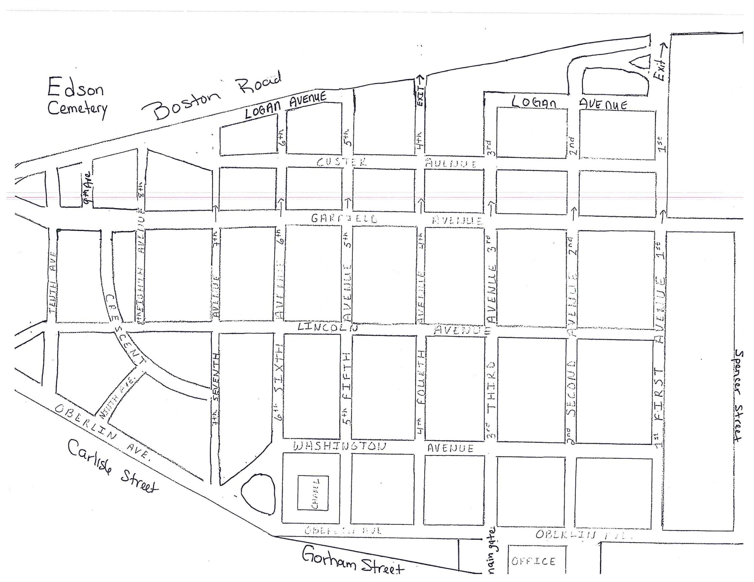 Cemetery map of Edson Cemetery in Lowell, Massachusetts