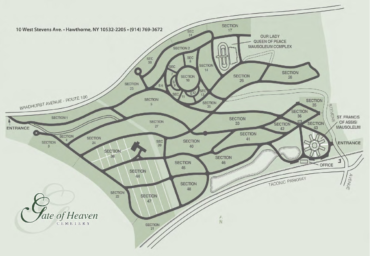 Map of Gate of Heaven Cemetery, Hawthorne, New York