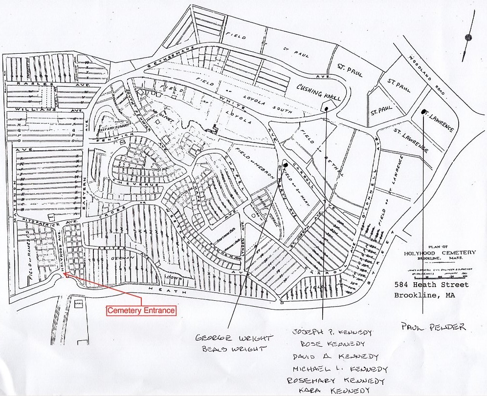 Map of Holyhood Cemetery in Chestnut Hill, Massachusetts