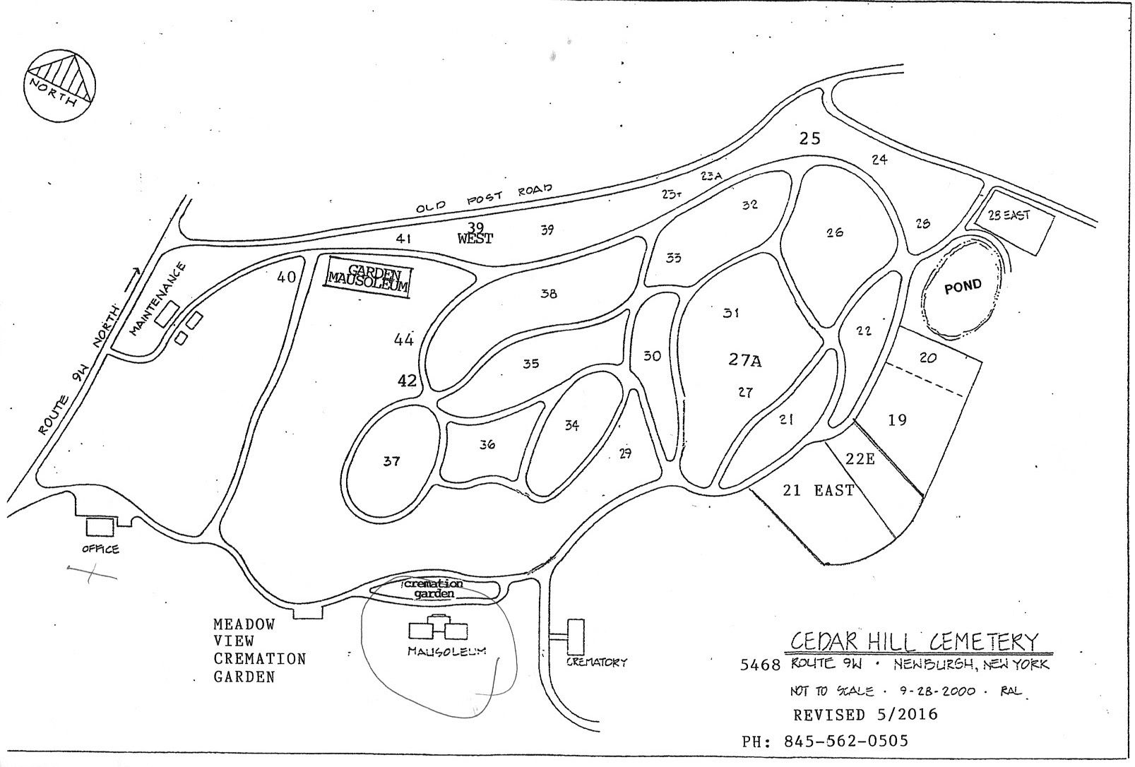 Map of Cedar Hill Cemetery in Newburgh, New York