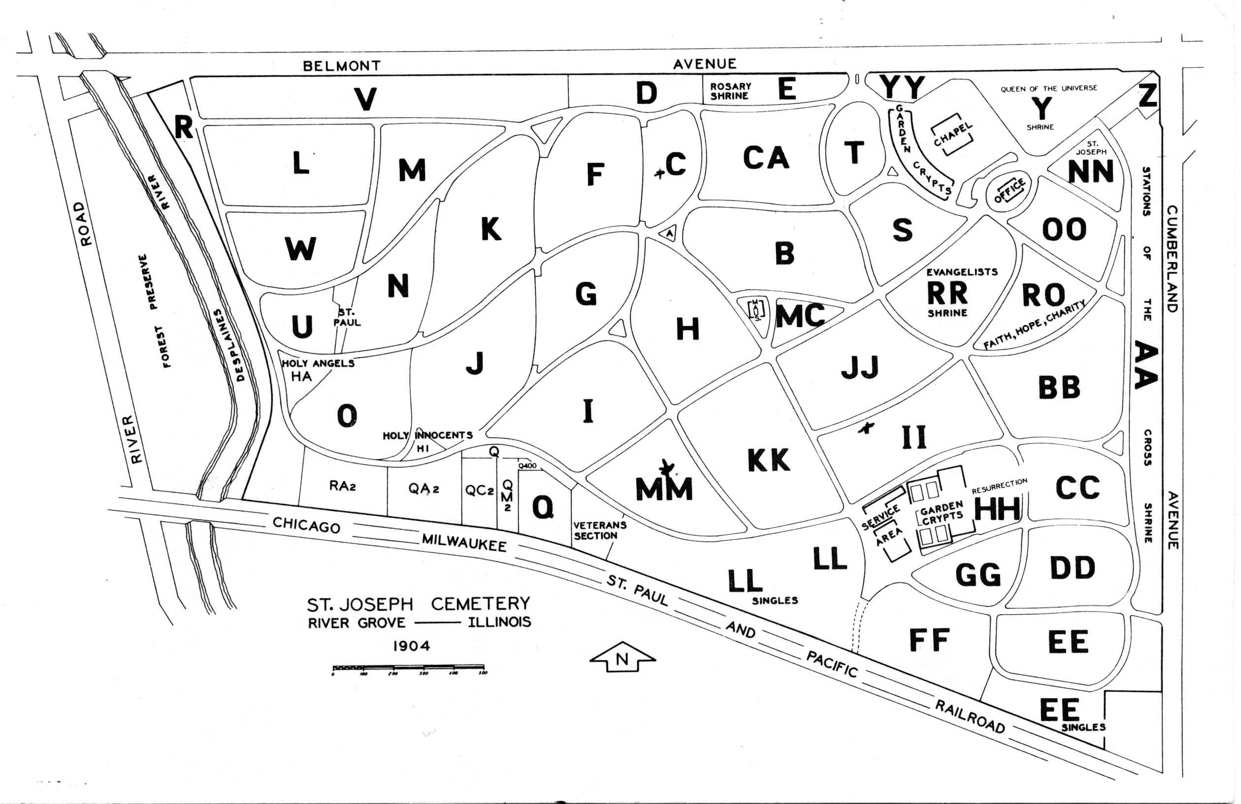 Map of St. Joseph Catholic Cemetery in Illinois