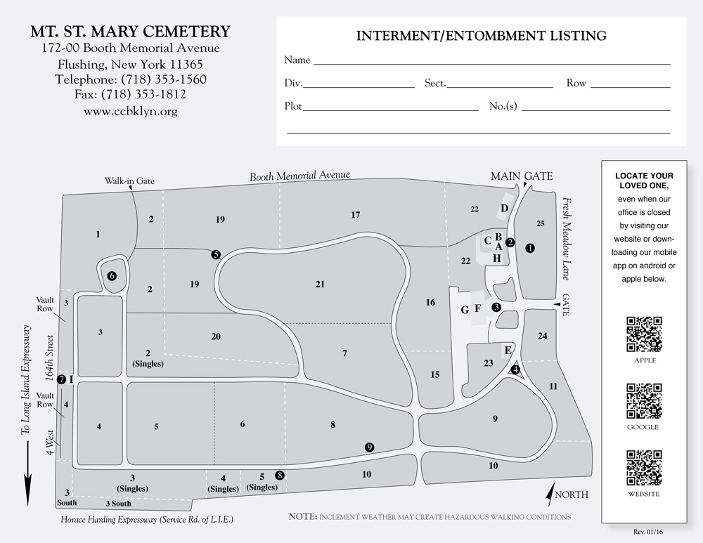 Map of Mount St. Mary's Cemetery in Flushing, New York