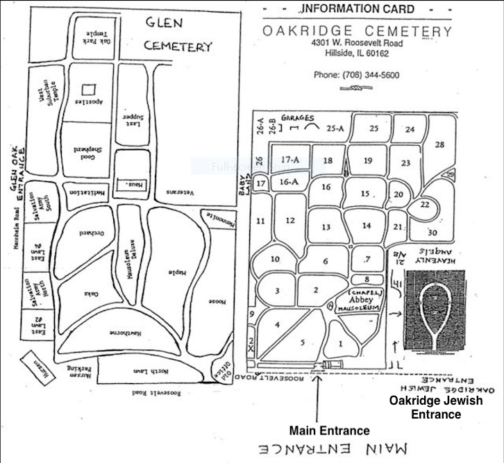 Map of Oakridge-Glen Oaks Cemetery in Hillside Illinois