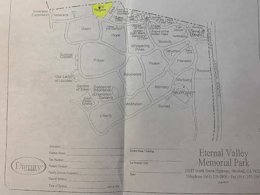 Map of Eternal Valley Memorial Park in Newhall, California