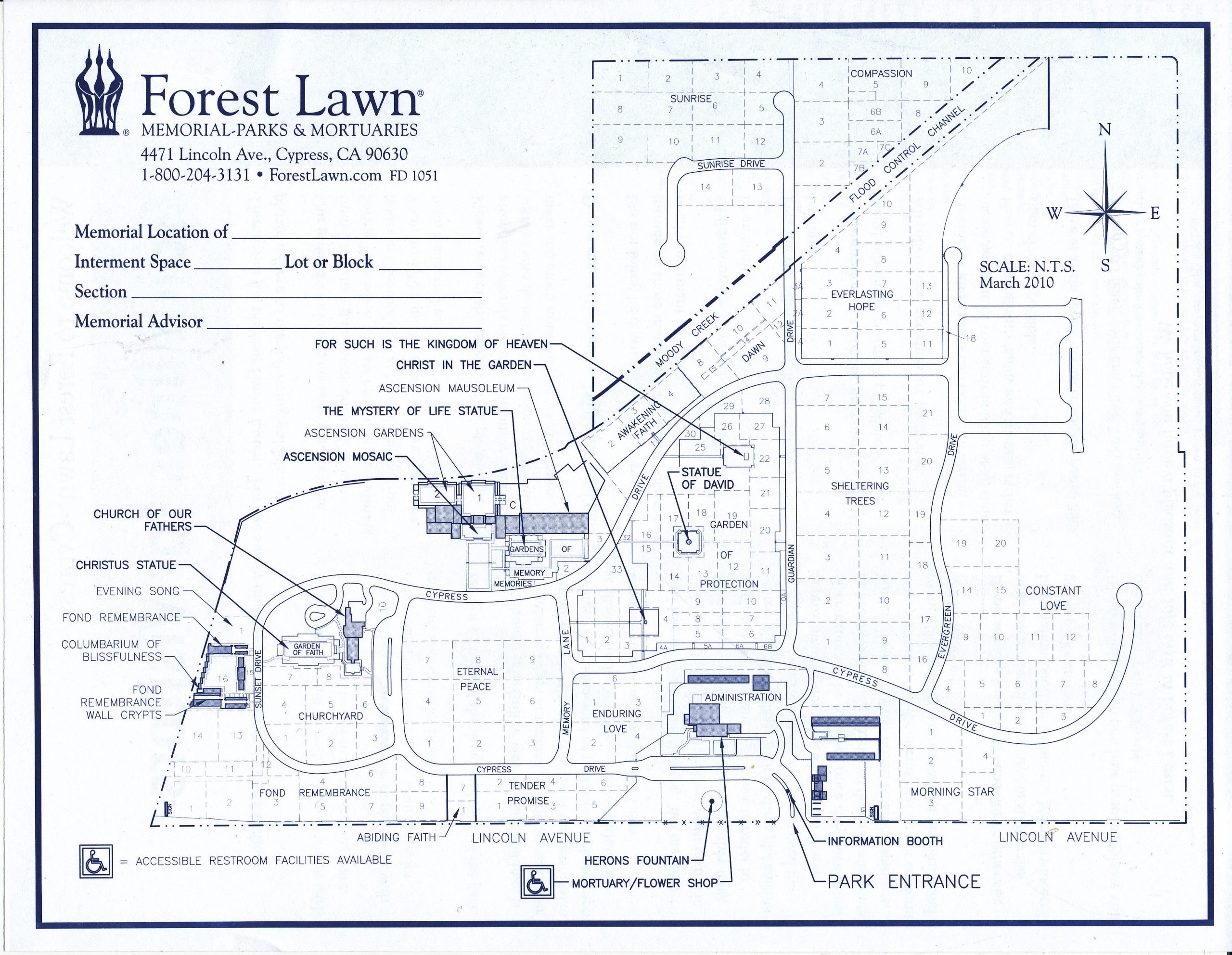 Cemetery map of Forest Lawn Memorial Park in Cypress, California