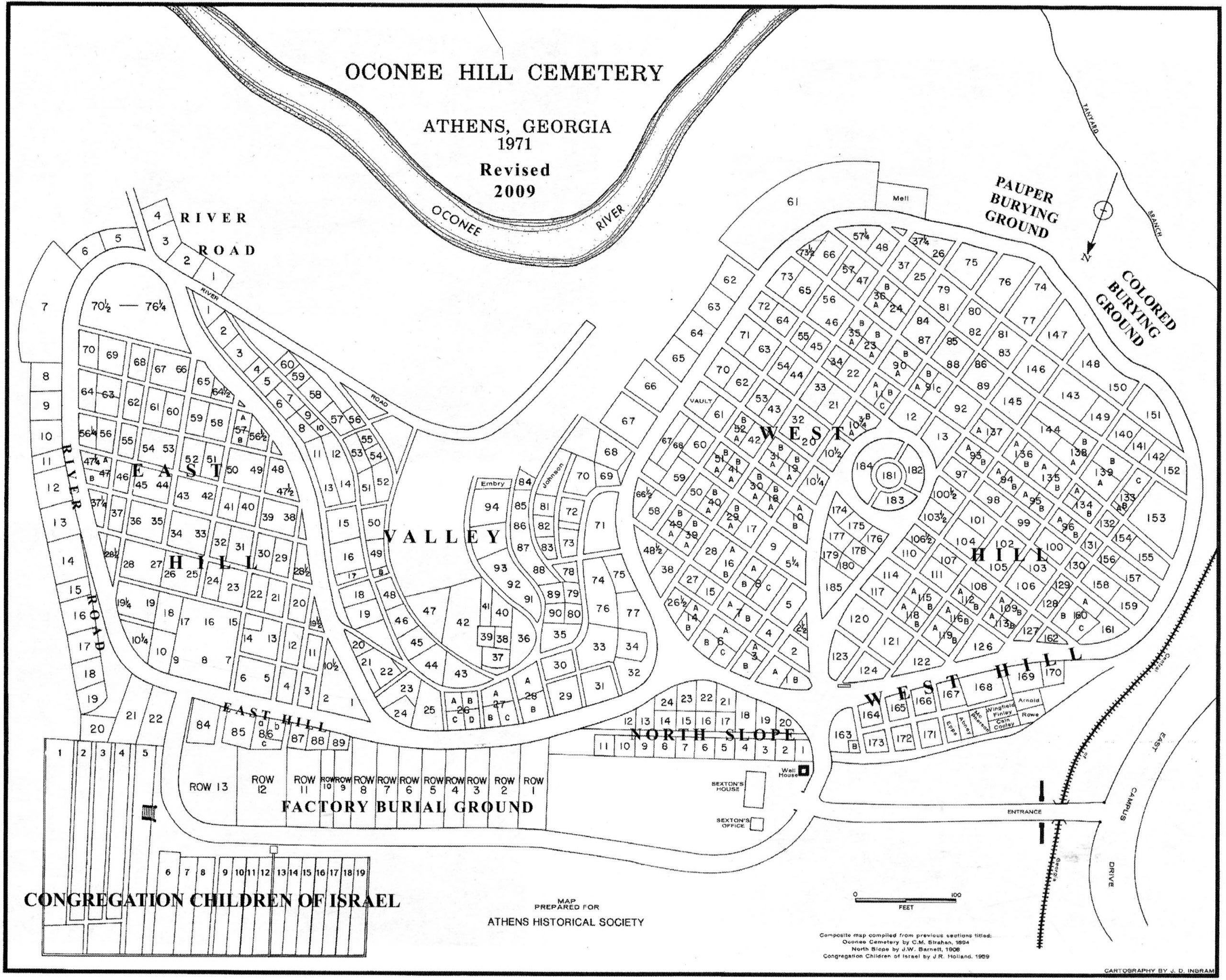 Cemetery map of Oconee Hills Cemetery in Athens Georgia