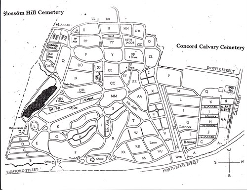 Map of Calvary Cemetery in Concord New Hampshire