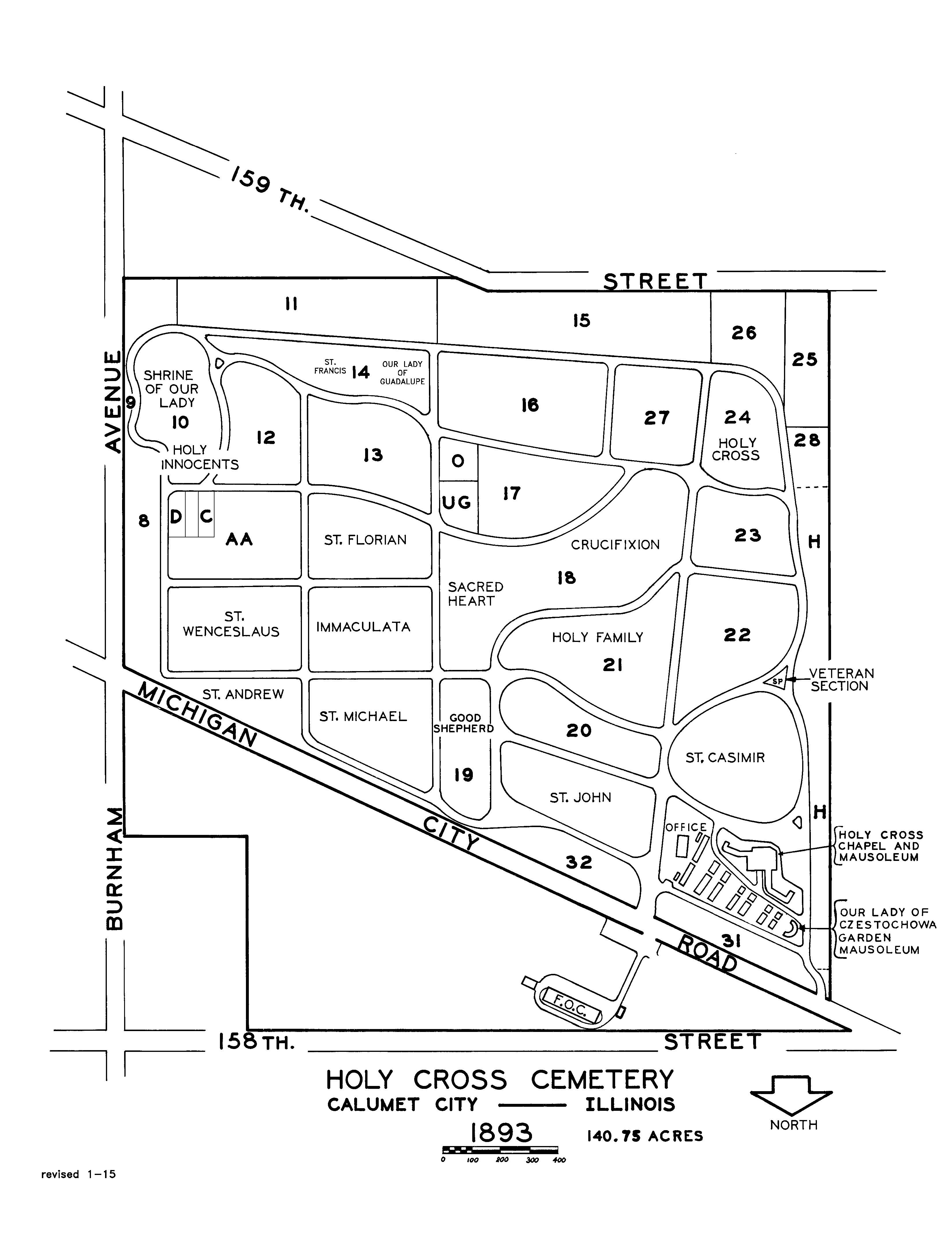 Map of Holy Cross Cemetery Calumet City Illinois