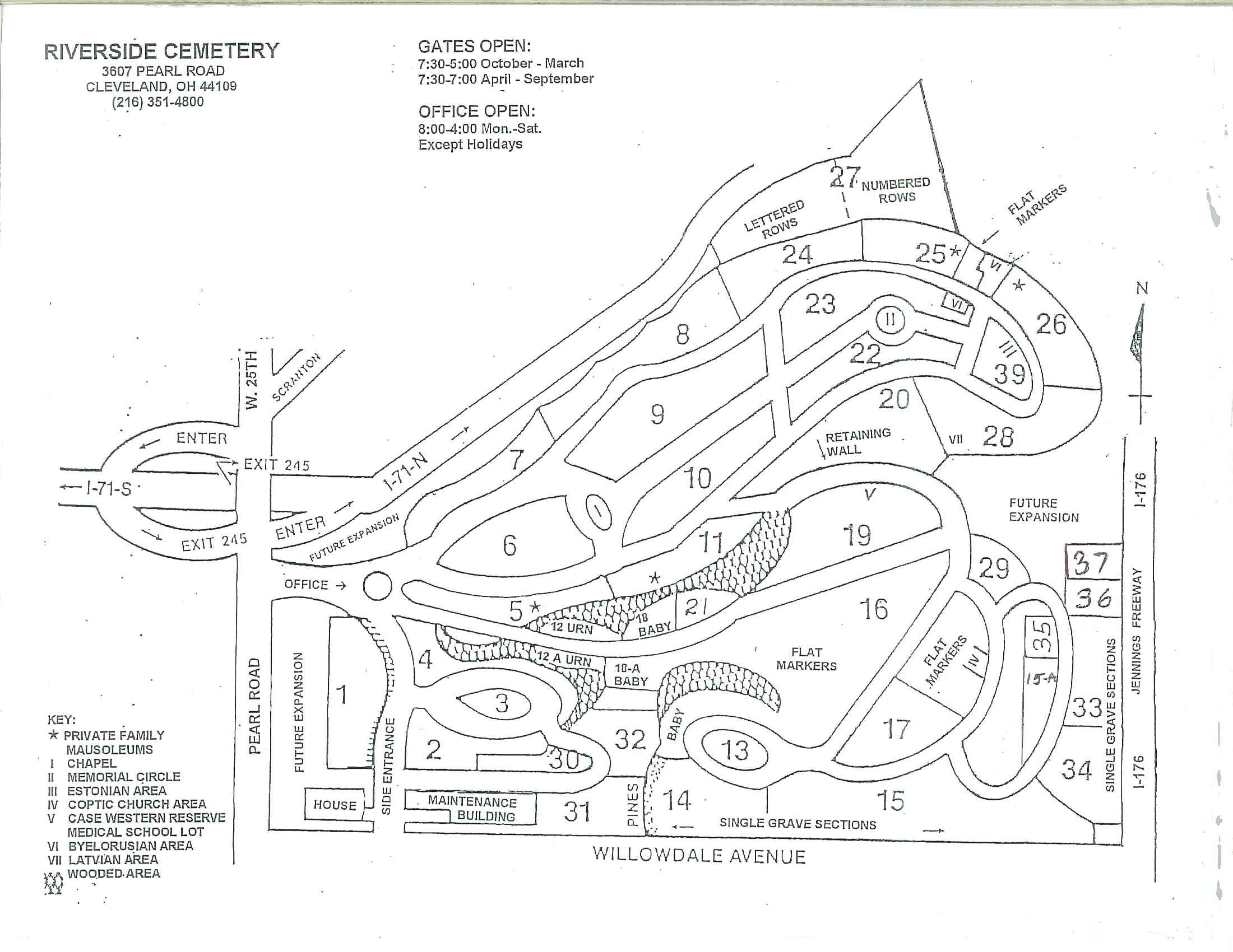 Map of Riverside Cemetery in Cleveland, Ohio