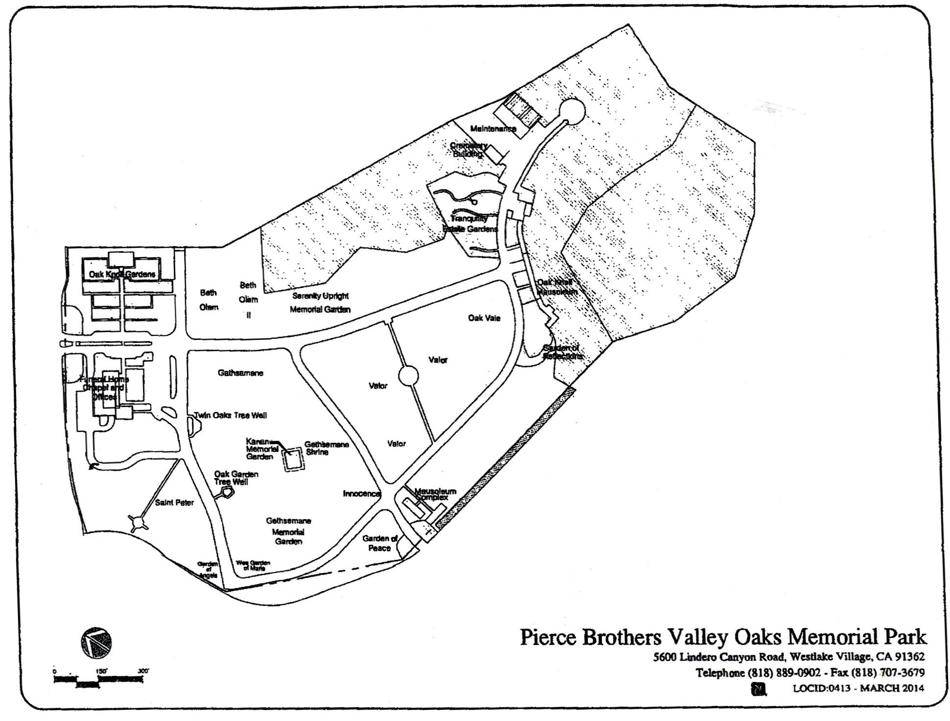 Cemetery Map of Pierce Brothers Valley Oaks Memorial Park in Westlake Village, California.