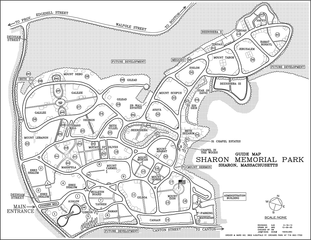 Cemetery map of Sharon Memorial Park in Sharon, Massachusetts.