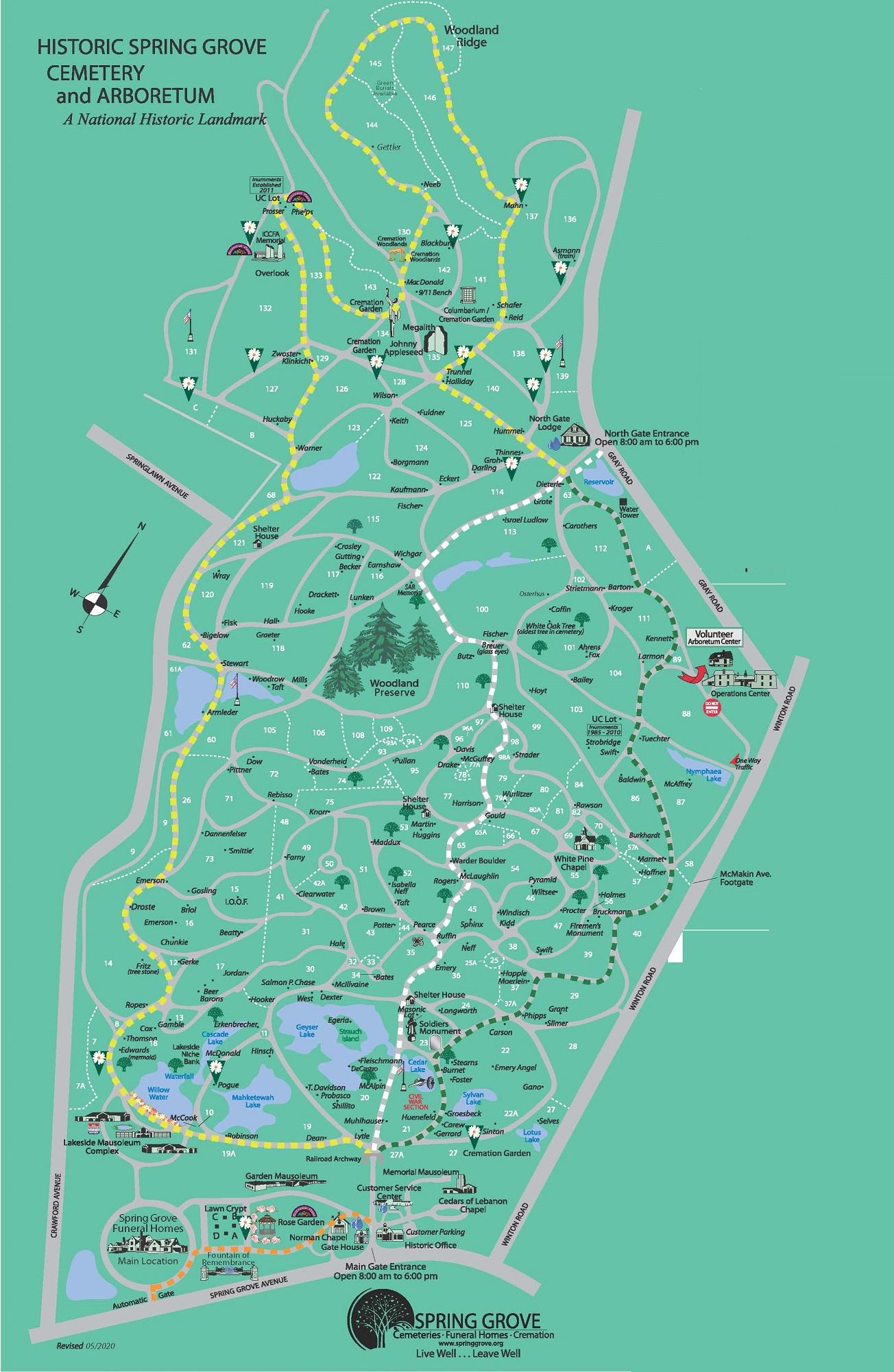 Cemetery map of Spring Grove Cemetery in Cincinnati Ohio