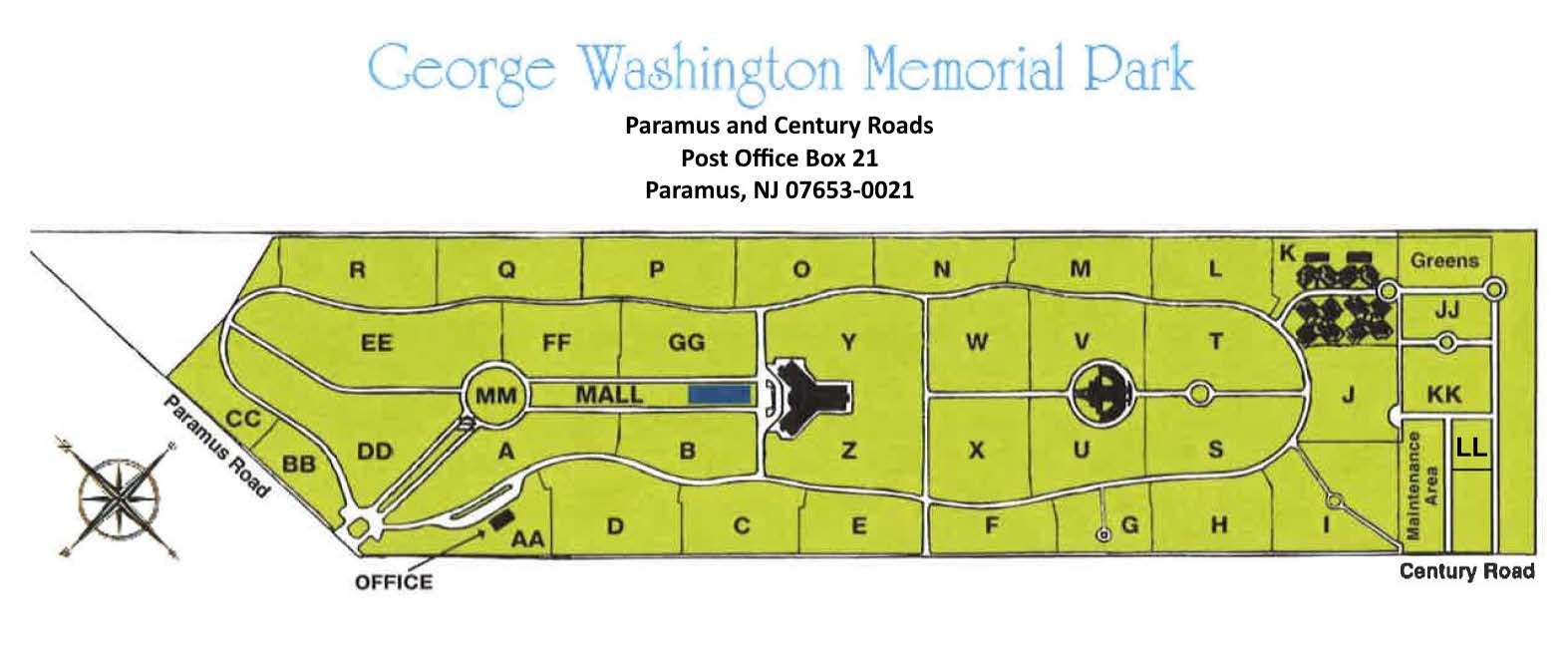 Cemetery map of George Washington Memorial Park in Paramus, New Jersey