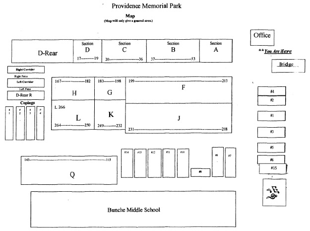Cemetery map of Providence Memorial Park in Metairie, Louisiana