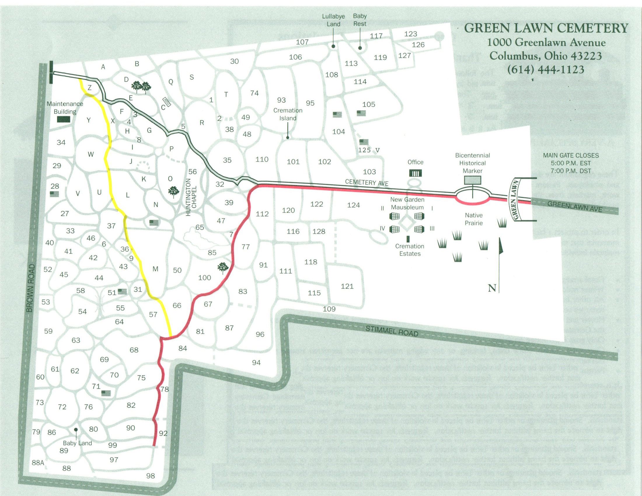 Cemetery map of Green Lawn Cemetery in Columbus, Ohio