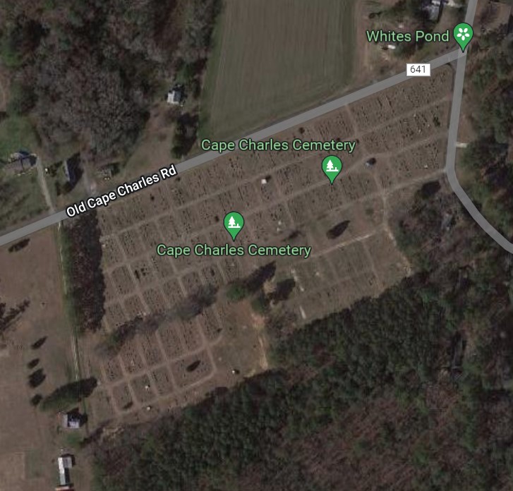 Cemetery map of Cape Charles Cemetery in Cape Charles, Virginia (copyright 2022 Google).