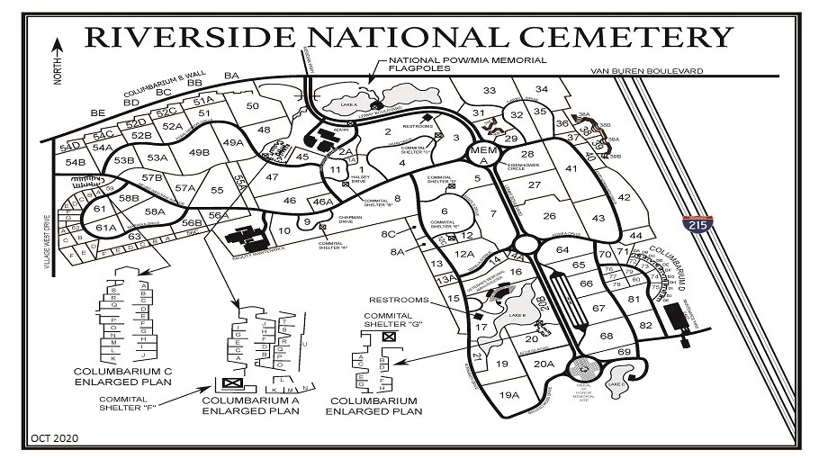 Cemetery map of Riverside National Cemetery in Riverside, California.