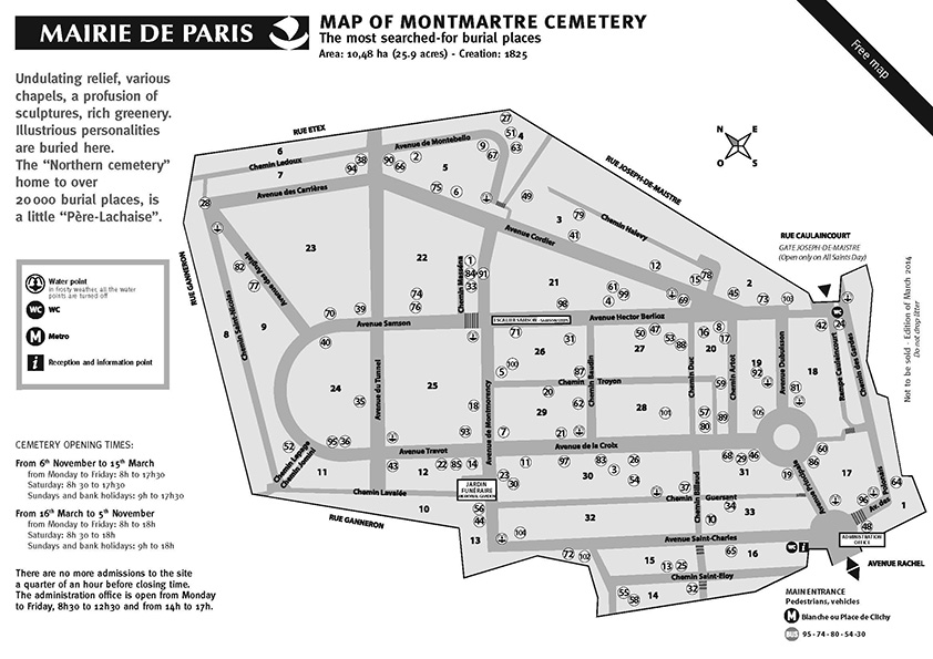 Map of Cimetière de Montmartre in Paris, France