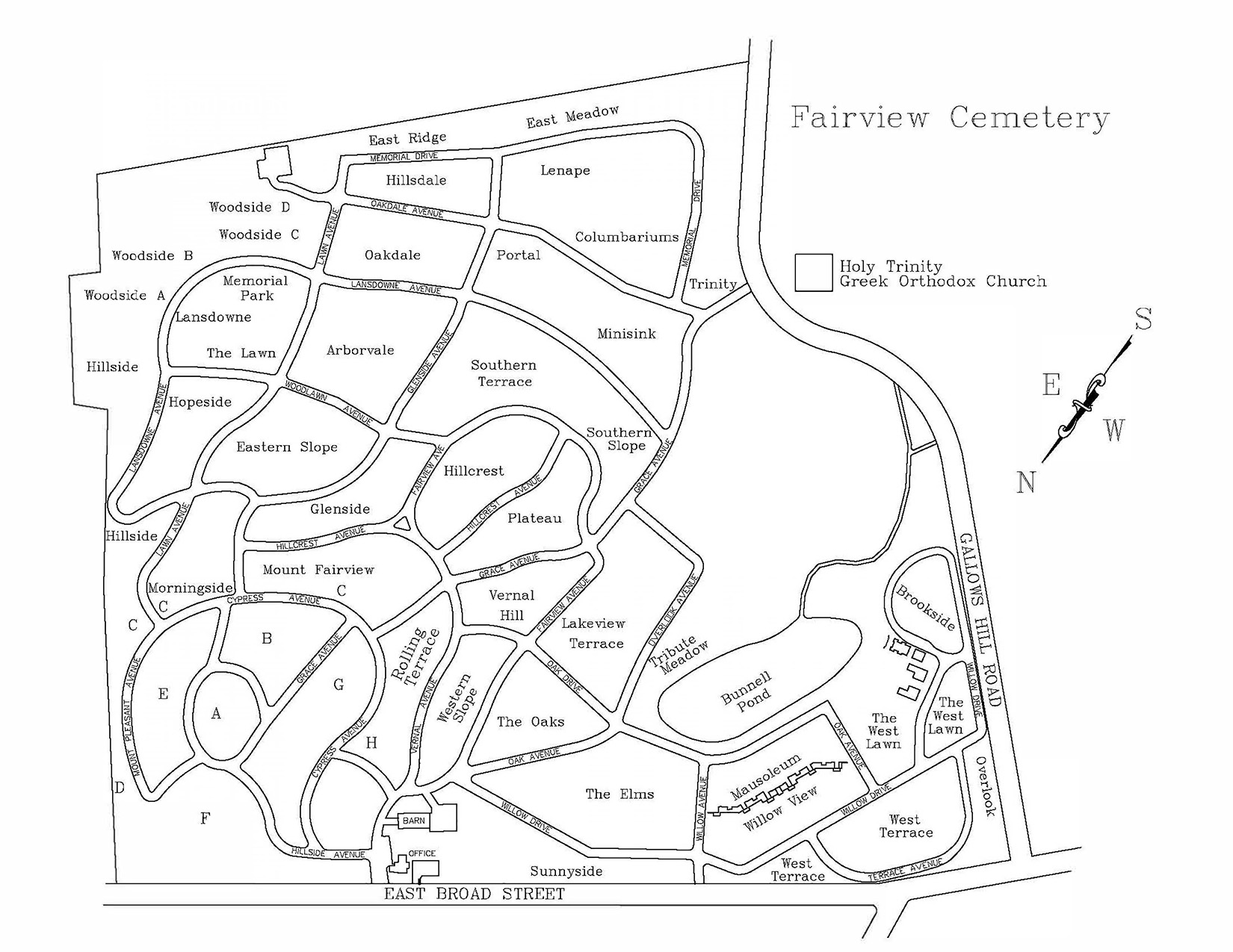 Cemetery map of Fairview Cemetery in Westfield, New Jersey.