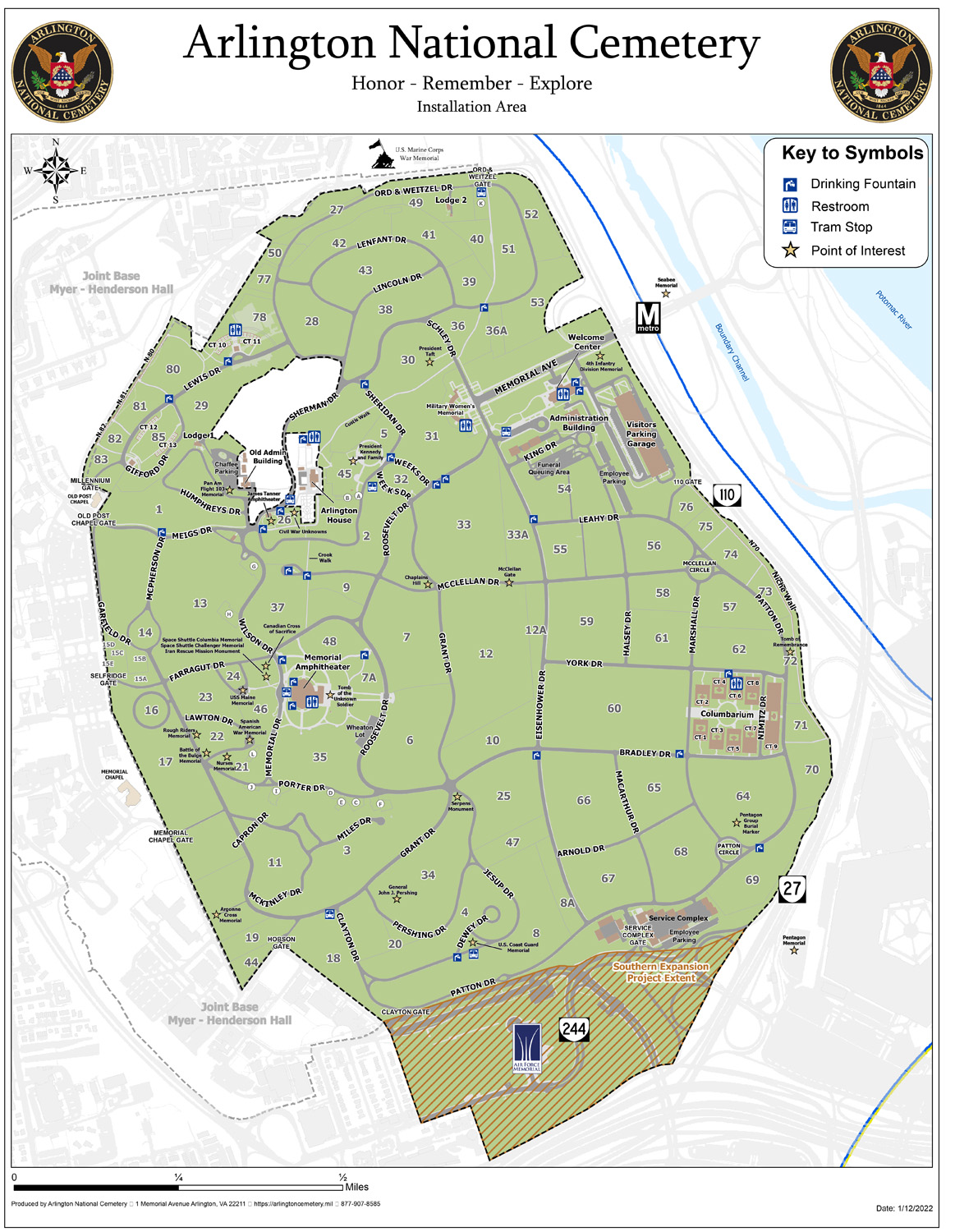 Map of Arlington National Cemetery in Washington D.C.