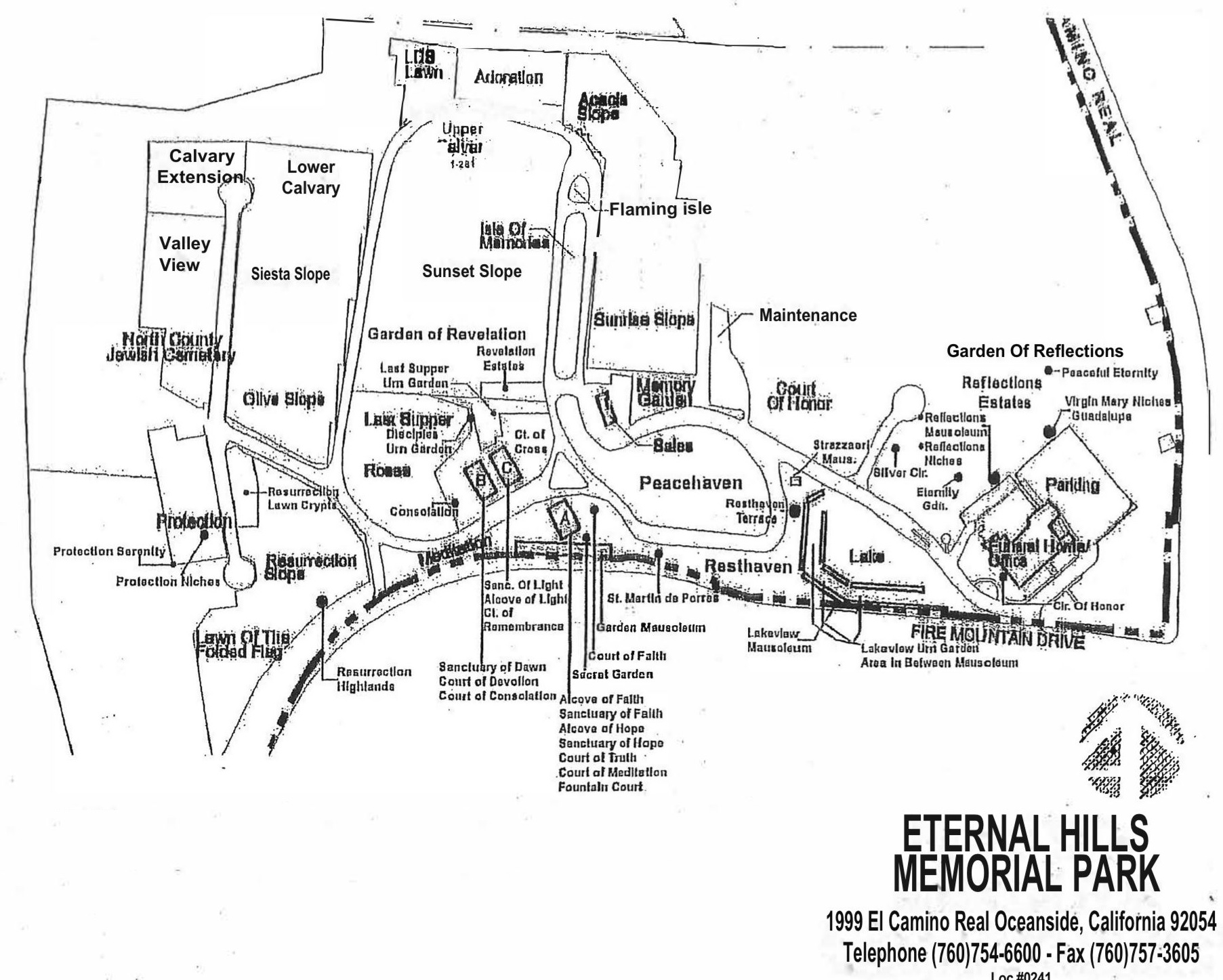 Map of Eternal Hills Memorial Park in Oceanside, California