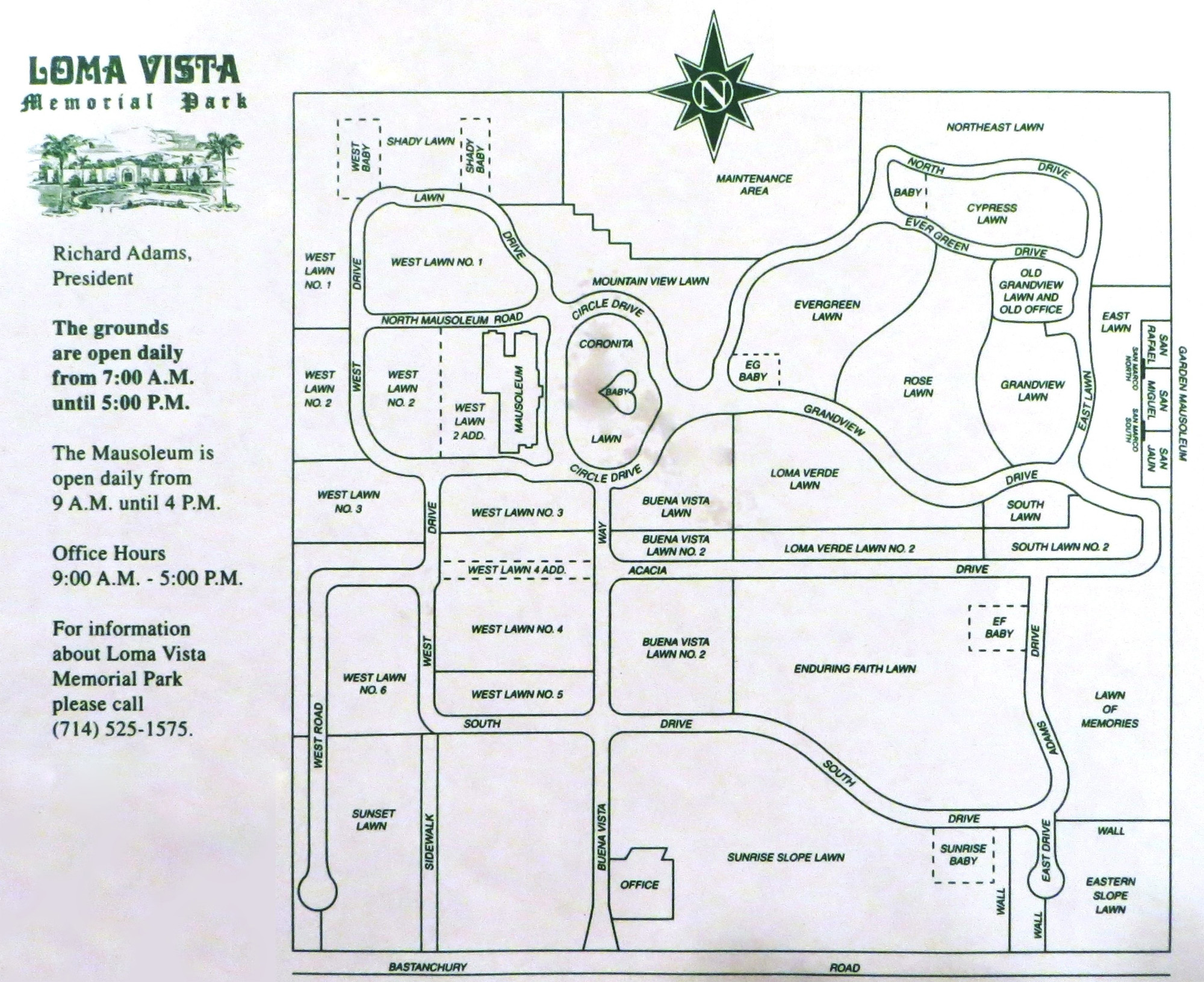Map of Loma Linda Memorial Park in Fullerton, California