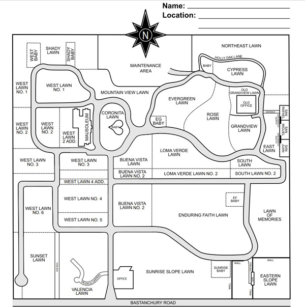 Map of Loma Linda Memorial Park in Fullerton, California