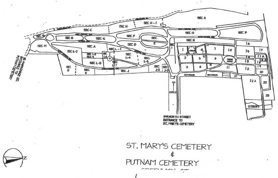 Map of Putnam Cemetery in Greenwich, Connecticut