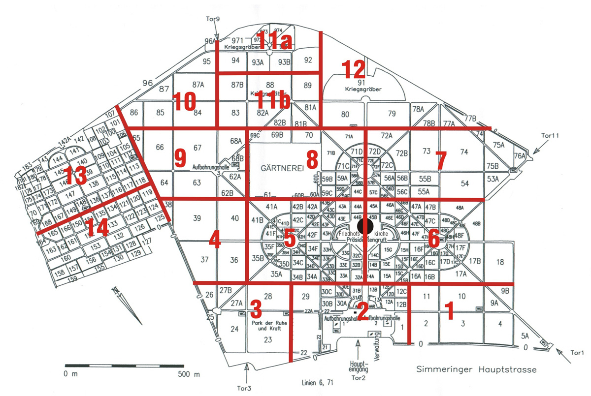 Map of Der Wiener Zentralfriedhof (Central Cemetery) in Vienna, Austria