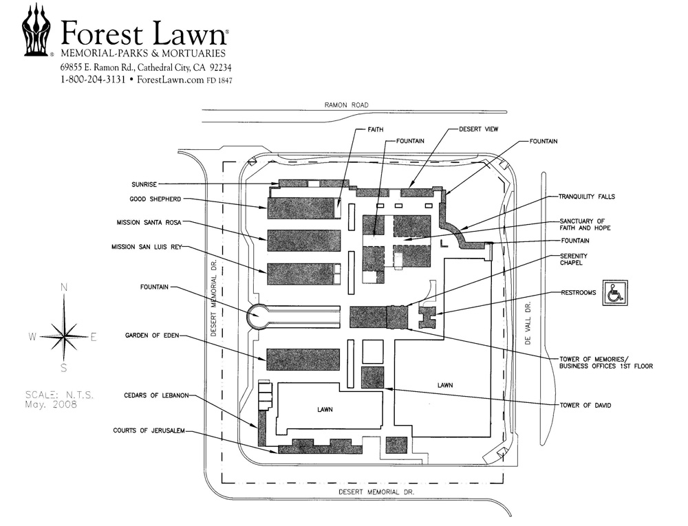 Map of Forest Lawn Cemetery in Cathedral City in California