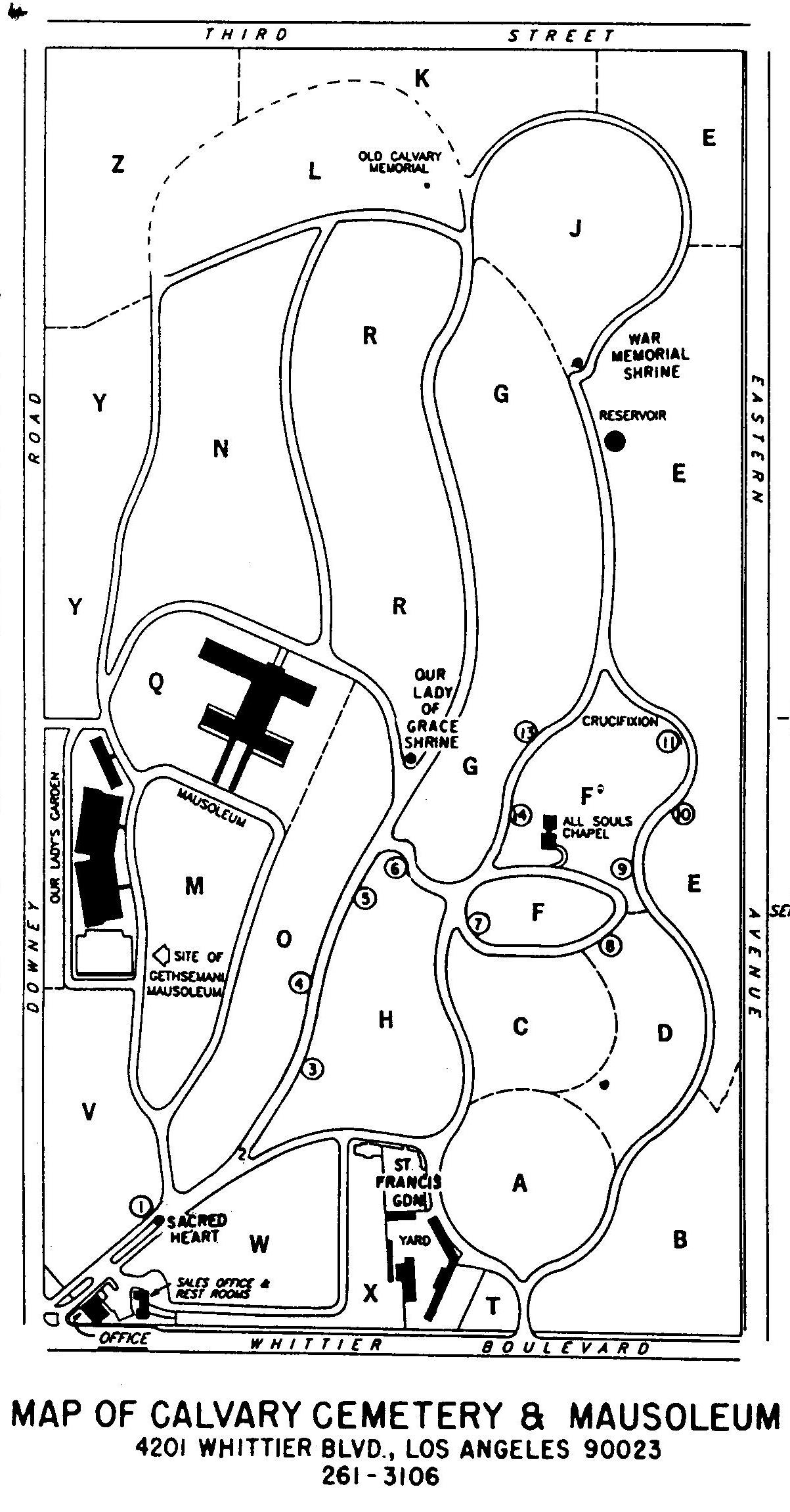 Map of Calvary Cemetery in East Los Angeles, California