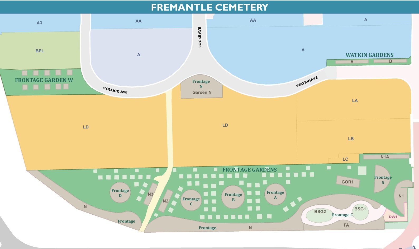 Map of Fremantle Cemetery in Australia