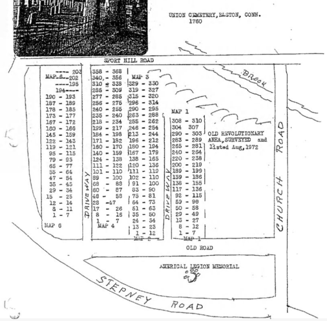 Map of Union Cemetery in Easton, Connecticut